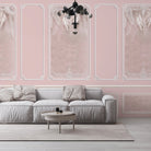 Elegant sage green wall panels with ornate moldings and delicate palm leaf details - view 13 - final