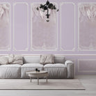 Elegant sage green wall panels with ornate moldings and delicate palm leaf details - view 17 - final