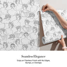 Modern minimalist continuous line drawings create repeating portrait motifs in monochrome gray style - view 3 - final