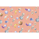 "Whimsical astronauts exploring planets in lea - kids wallpaper mural-equal final"
