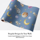 Cute animal astronauts float among planets and rockets on dreamy blue background - view 5 - final