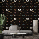 Butterflies in various colors arranged on black background with geometric circuit board lines - view 8 - final
