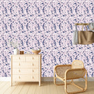Graceful navy blue botanical scrolls and delicate pink flowers on cream colored background - view 21 - final