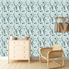 Graceful navy blue botanical scrolls and delicate pink flowers on cream colored background - view 9 - final