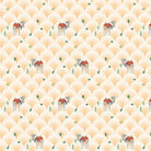 Repeating camels with saddles on scalloped beige background with scattered desert plants - view 14 - final