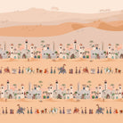 Traditional Middle Eastern desert scene with repeating palace architecture and cultural procession motifs - view 8 - final