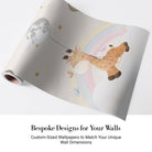 Whimsical giraffe swinging from moon with hot air balloons and pastel rainbow background - view 4 - final