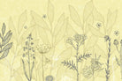 "Minimalist yellow floral sketch design - tropical wallpaper mural-inequal final"