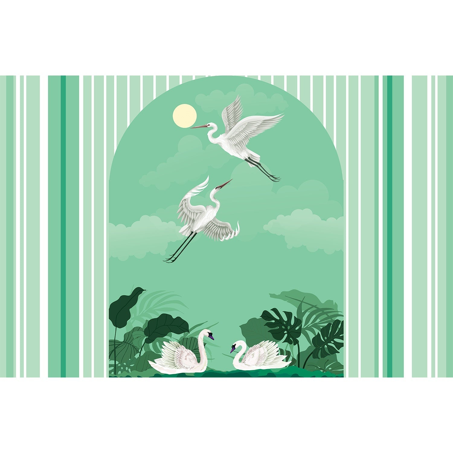 Moonlit swan elegance lea - "peace and serenity" wallpaper mural-equal final