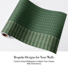 Vertical arrow motifs and stripes in deep green with modern floating shelves and furniture - view 4 - final