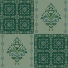 Alternating green damask medallions in checkerboard layout with ornate Victorian style decorative elements - view 7 - repeat-original - final