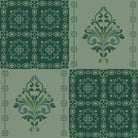 Alternating green damask medallions in checkerboard layout with ornate Victorian style decorative elements - view 8 - repeat-small - final