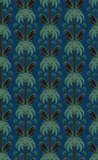 Dark emerald palm fronds arranged in elegant damask style repeat on black background - view 12 - repeat-original - final