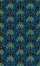 Dark emerald palm fronds arranged in elegant damask style repeat on black background - view 13 - repeat-small - final