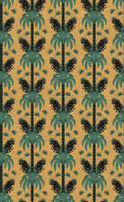 Dark emerald palm fronds arranged in elegant damask style repeat on black background - view 17 - repeat-original - final