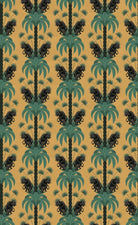 Dark emerald palm fronds arranged in elegant damask style repeat on black background - view 18 - repeat-small - final