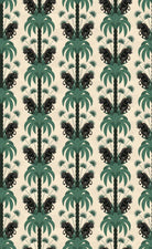 Dark emerald palm fronds arranged in elegant damask style repeat on black background - view 27 - repeat-small - final