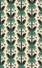 Dark emerald palm fronds arranged in elegant damask style repeat on black background - view 28 - repeat-original - final