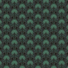 Dark emerald palm fronds arranged in elegant damask style repeat on black background - view 30 - final