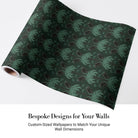 Dark emerald palm fronds arranged in elegant damask style repeat on black background - view 4 - final