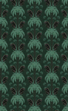 Dark emerald palm fronds arranged in elegant damask style repeat on black background - view 7 - repeat-original - final