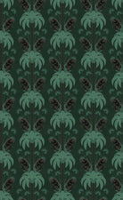 Dark emerald palm fronds arranged in elegant damask style repeat on black background - view 8 - repeat-small - final