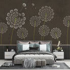 Stylized white dandelion flowers with spherical seedheads against deep emerald green background - view 17 - final