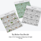 Repeating rows of safari animals and palm trees in gray architectural frames with tropical accents - view 18 - final all-groups samples