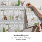Repeating rows of safari animals and palm trees in gray architectural frames with tropical accents - view 3 - final
