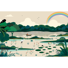 Scenic lakeside landscape in beige - "kids" wallpaper mural-equal final