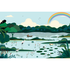 Scenic lakeside view in blue - kids wallpaper mural-equal final