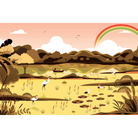 Scenic lakeside landscape in yellow - kids wallpaper mural-equal final