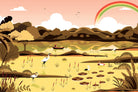 Scenic lakeside landscape in yellow - "kids" wallpaper mural-inequal final