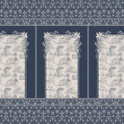 Classic French toile panels with ornate damask border in navy and white color scheme - view 2 - final