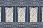 Classic French toile panels with ornate damask border in navy and white color scheme - view 6 - mural-inequal - final