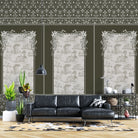 Classic French toile panels with ornate damask border in navy and white color scheme - view 7 - final living-room