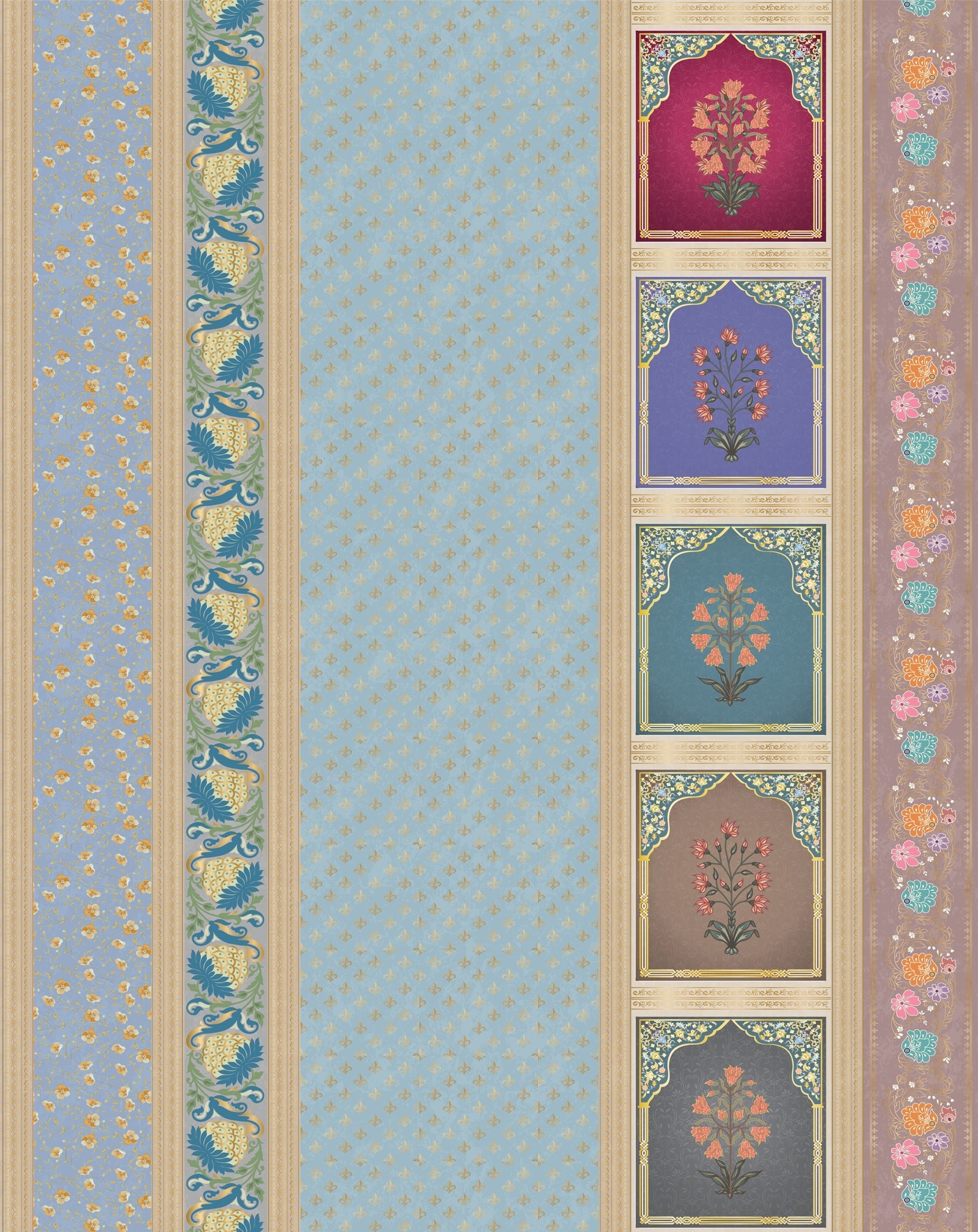 Vertical stripes with multicolored arch motifs in beige, creating elegant retro architectural details - view 16 - repeat-original - final