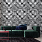 Black and white checkered pattern with alternating floral motifs and vertical stripes - view 3 - final living-room