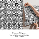Black and white checkered pattern with alternating floral motifs and vertical stripes - view 4 - final