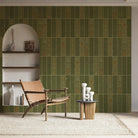 Modern vertical stripes with tribal motifs in brown and red tones against wall - view 10 - final