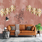 Traditional Indian spiritual art with hanging lanterns and lotus motifs on golden background - view 14 - final