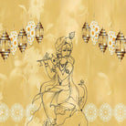 Traditional Indian spiritual art with hanging lanterns and lotus motifs on golden background - view 2 - final