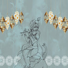 Traditional Indian spiritual art with hanging lanterns and lotus motifs on golden background - view 22 - final