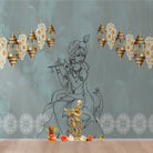 Traditional Indian spiritual art with hanging lanterns and lotus motifs on golden background - view 23 - final
