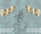 "Golden Radiance Krishna religious mural in lea - religion wallpaper mural-inequal final"