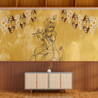 Traditional Indian spiritual art with hanging lanterns and lotus motifs on golden background - view 4 - final pooja-room