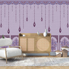 Ornate hanging beaded border with emerald leaf pendants in traditional Mughal architectural style - view 11 - final