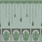 Ornate hanging beaded border with emerald leaf pendants in traditional Mughal architectural style - view 16 - final