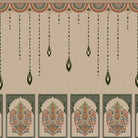 Ornate hanging beaded border with emerald leaf pendants in traditional Mughal architectural style - view 2 - final
