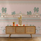 Ornate Mughal palace architecture with palm trees and decorative elephants in soft turquoise tones - view 11 - final